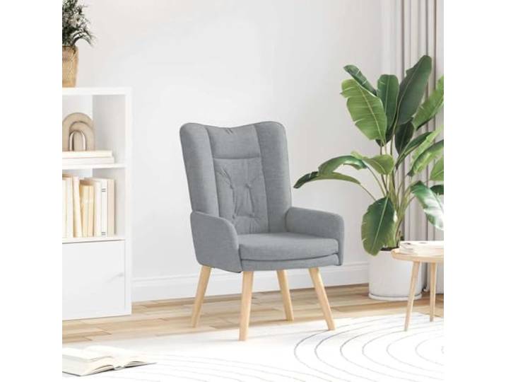 Hellgrauer Sessel aus Stoff und Sperrholz mit Beinen aus Hevea-Holz Weiches Polyester, flauschige Polsterung, robuste Gummibaumfüße, minimalistisches Design, pflegeleicht, einfache Montage