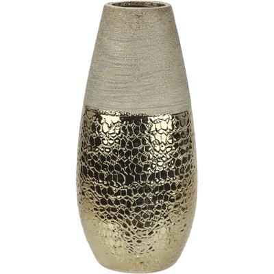 Dekovase I.GE.A. "Blumenvase", braun, B:14cm H:31cm, Keramik, Vasen, Dekovase Zylindervase silber weiß glänzend Blumenvase Modern Tischvase