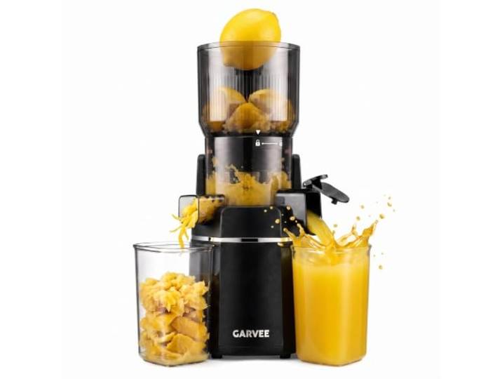Garvee Langsamer Entsafter, 250 W, elektrische Kaltpresse, Schwarz Hohe Leistung: 0,2 mm Edelstahlfilter + Spiralschraube presst bis zu 20 % mehr Saft als herkömmliche Entsafter