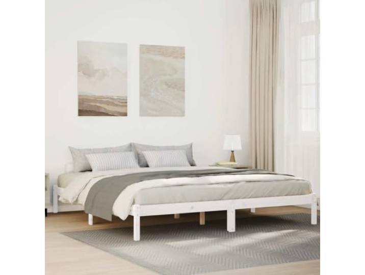 RJPLMFV Bettgestell, 200 x 220 cm, massives Kiefernholz Ohne Matratze, Lattenrost inklusive, robuste Füße, rustikales Design, Schlafzimmer