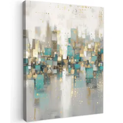 LEINWANDBILD Abstrakt - Blöcke - Gold - Skyline Room Decor 30x40 cm