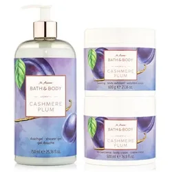 M.ASAM® Cashmere Plum Duschgel 750ml, Peeling 600g, Körpercreme 500ml