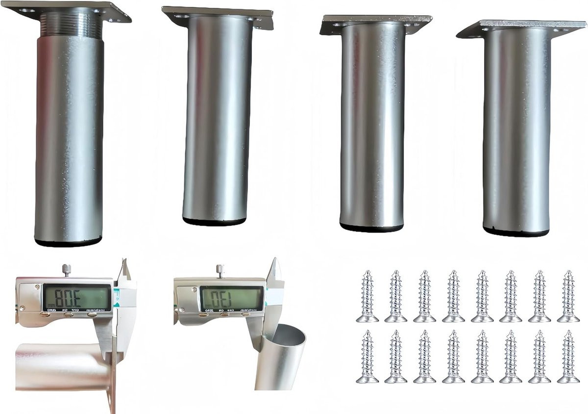 Verstelbare meubelpoten 0-15mm met ABS basis en vloerbescherming, roestvrij, ideaal voor keuken, badkamer en aluminium meubels