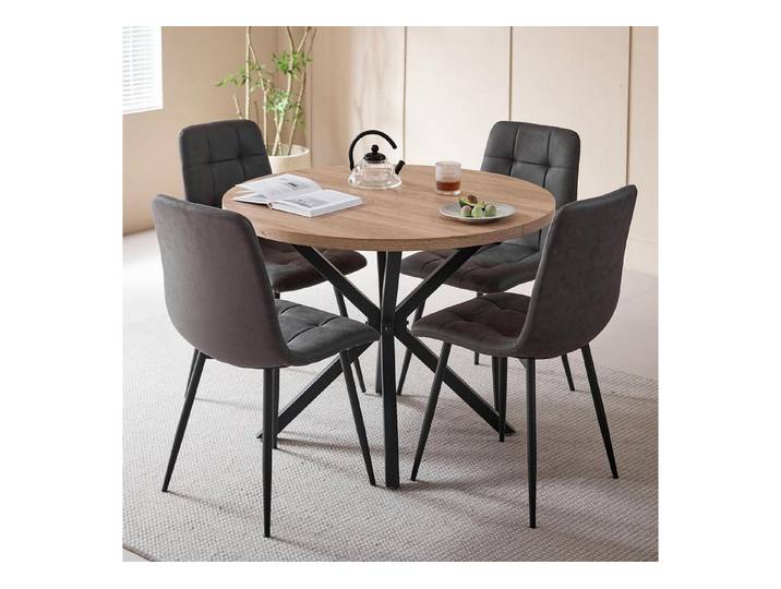 LuxusKollektion Essgruppe Esstischset 100 Dunkle Holzmaserung+dunkelgrau1 1 Tisch + 4 Stühle 5