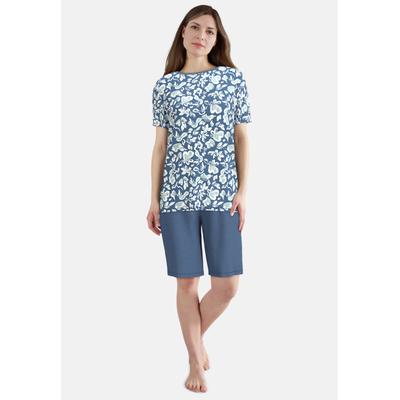 Shorty GÖTZBURG, Damen, Gr. 44, blau (blau, mittel, allover), Single Jersey, Obermaterial: 100% Baumwolle, bequem kurz, Rundhals, gerader Abschluss, Homewear-Sets Shorty, mit Muster, kurz, Rundhalsausschnitt, Baumwolle