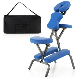 Helloshop26 - Tragbarer professioneller Massagesessel 48 x 75 x 115 cm höhenverstellbar ergonomischer Komfort blaues PU-Leder 20_0011155