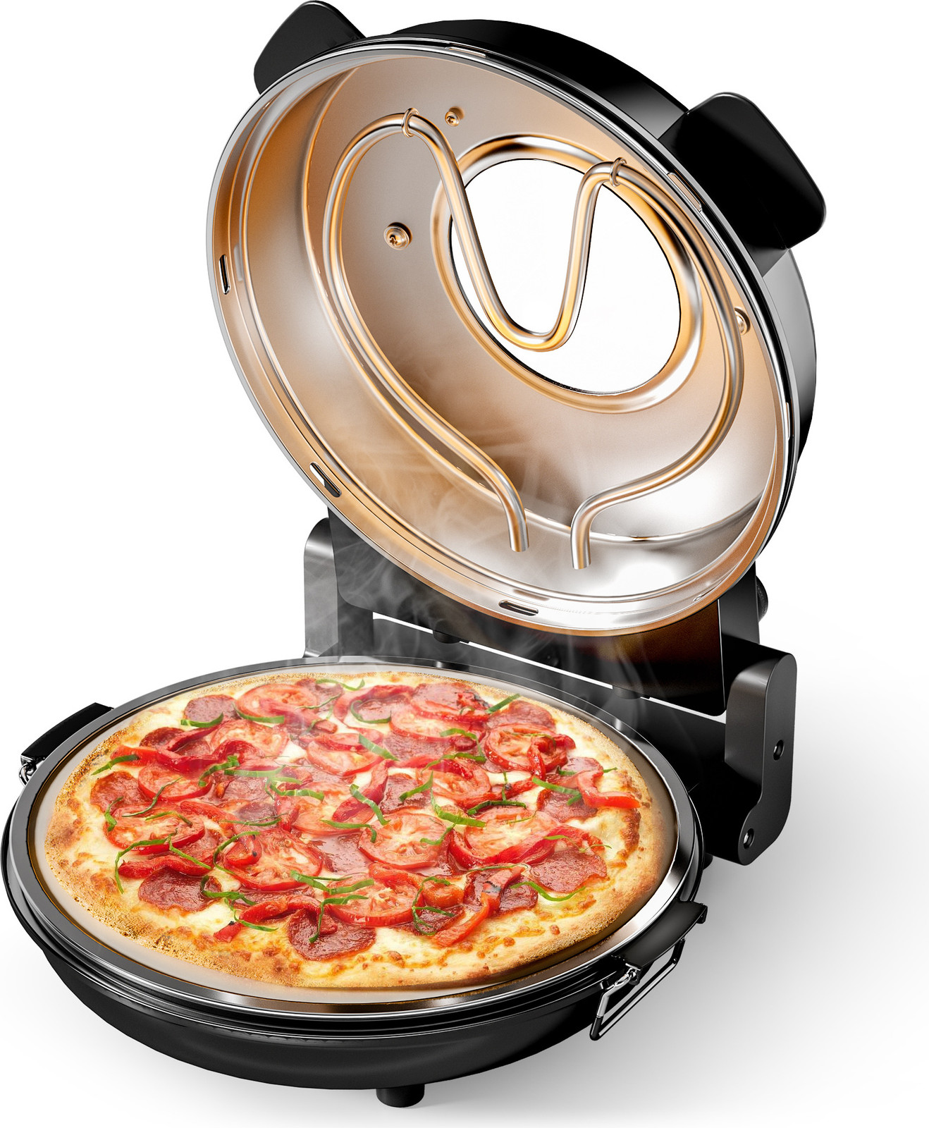 Wiltec Pizzaoven met keramische steenplaat van 32 cm diameter, zichtvenster en timer