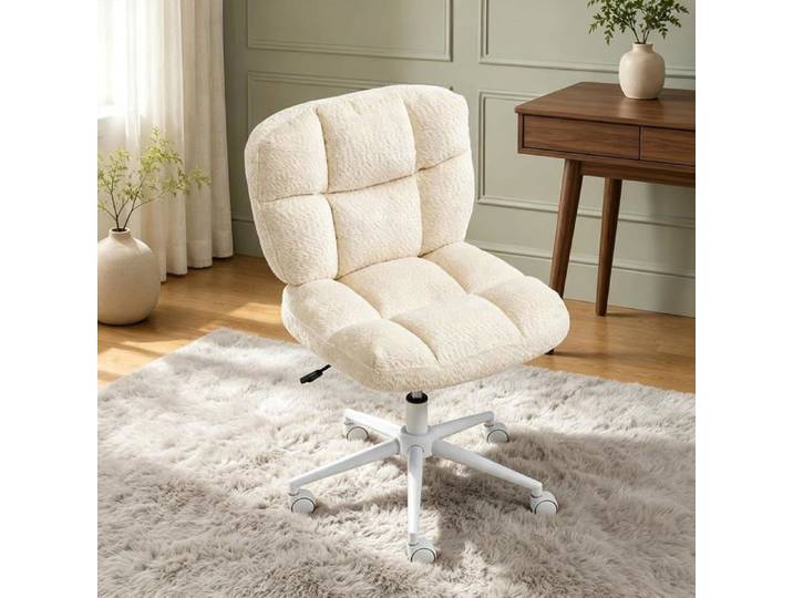 VINGLI Chaise de Bureau sans Accoudoirs Fauteuil Bureau Rembourré et Douillet Chaise Pivotante Siège à Hauteur Réglable Beige