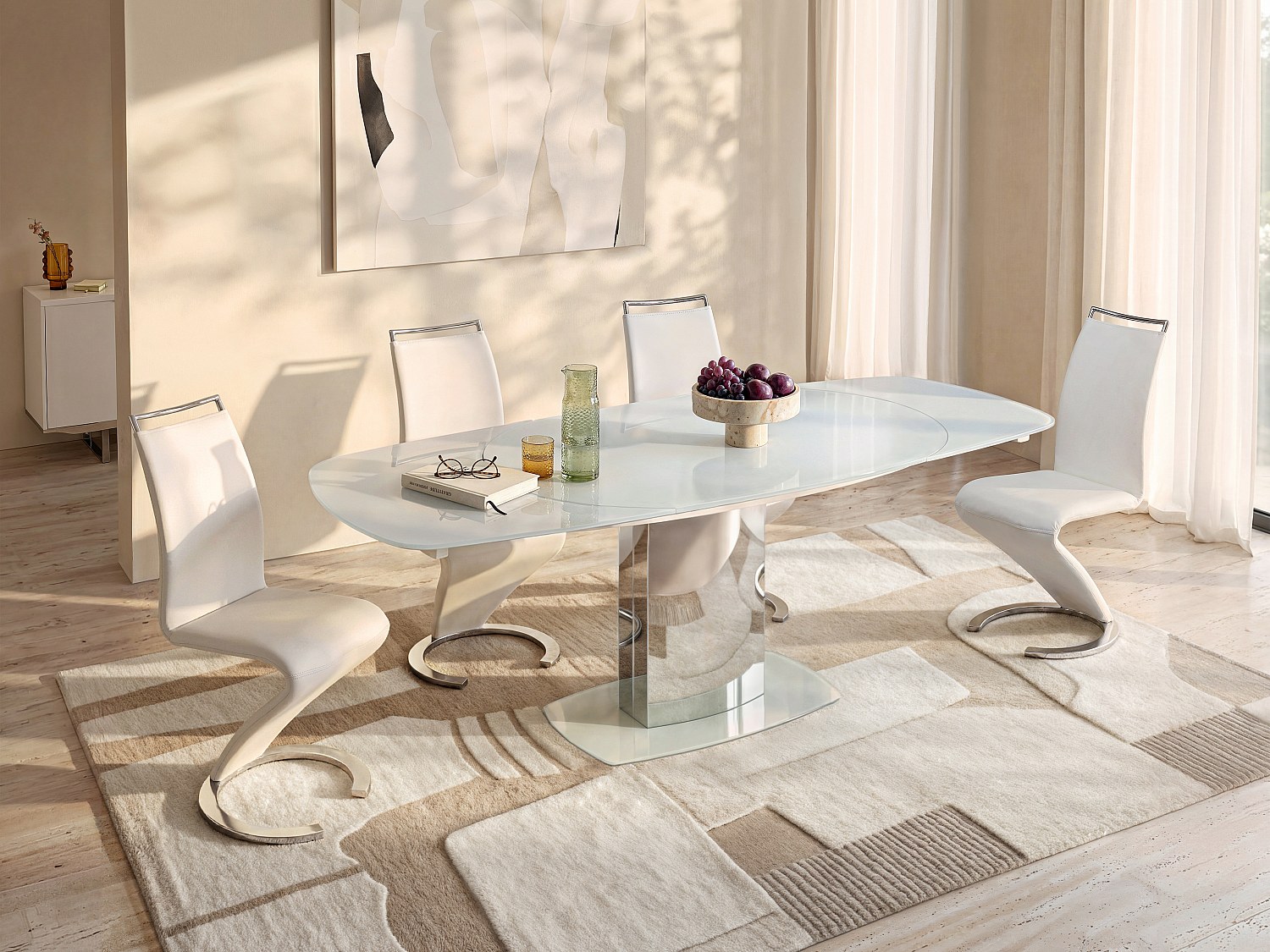 Vente-unique Esstisch ausziehbar - Glas & Metall - Weiß - TALICIA 386813