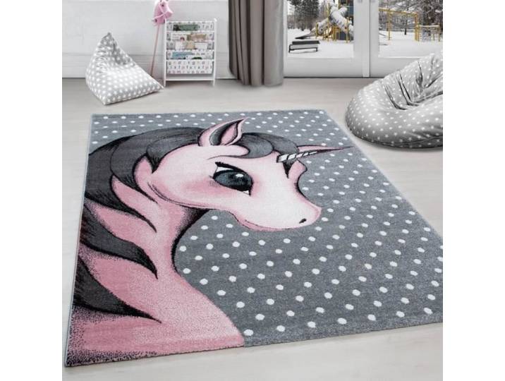 Tapis - AYYILDIZ - Licorne - Gris-Blanc-Rose - 120x170 cm - Enfant - Rectangulaire