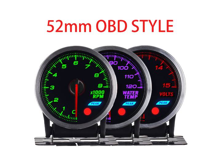 Accessoires automobiles : Jauge de voiture OBD, moteur pas à pas, 52 mm, 7 couleurs, voltmètre, température de l'eau, compte-tours