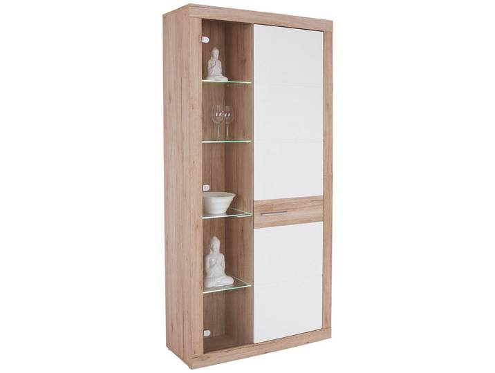 Vitrine Malta B: 96 cm inkl. Beleuchtung, Eiche Dekor/Weiß