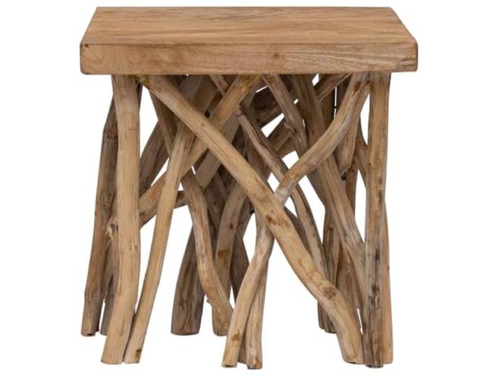 KKgypkn Couchtisch Aus Rundholz 40x40x40 cm Massivholz Massives Altholz, Teakholzbeine, Rustikaler Charme, Einzigartige Maserung