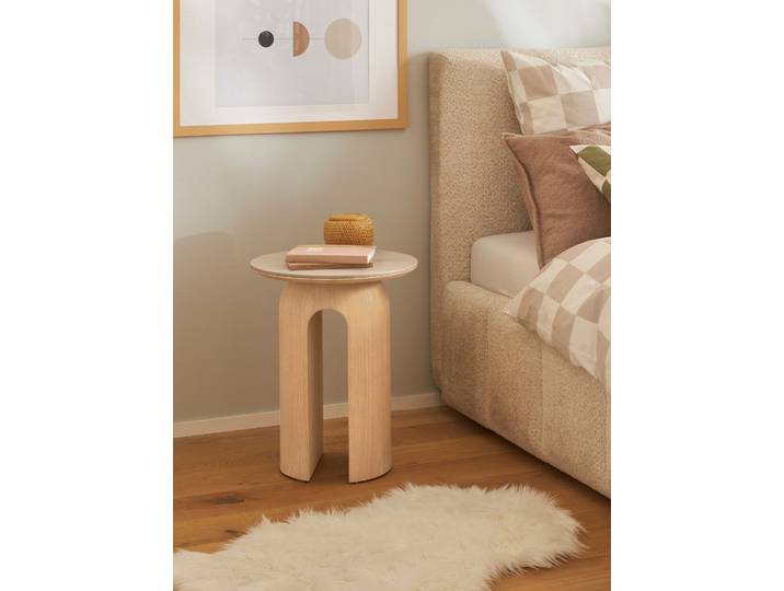 Beistelltisch HOMSY BY ANA JOHNSON Laysy , beige (naturfarben), B:45cm H:55cm T:45cm, Tische, Beistelltisch, Holzdesign aus Esche, U-Form, Keramik Tischplatte, Breite 45 cm