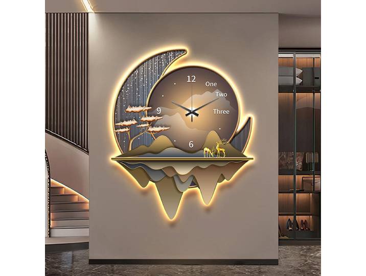 Horloge murale créative lumineuse de luxe, décoration de restaurant, peinture, horloge de salon, horloge de fond silencieuse, nouveau, 2024