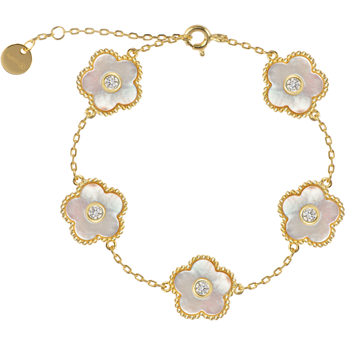 Jacques Lemans Armband Blumen Sterlingsilber vergoldet mit Perlmutt/Zirko