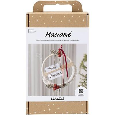 Creativ Company Kreativ Set Macramé, Makramee Adventskranz, Moosgrün, Weihnachtsrot, Naturweiß