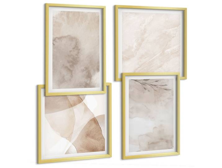 BILDER SET 4er Set - 50x50 cm & 40x60 cm Goldrahmen - Aquarellfarben, Boho-Texturen