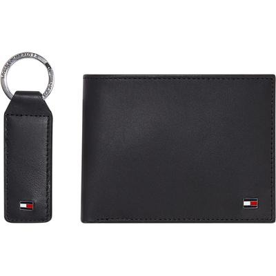 Geldbörse TOMMY HILFIGER "GP ETON CC AND COIN PCKT KEYFOB", Herren, schwarz, Leder, Basic, Kleinlederwaren, Geldbeutel Geschenkset Portemonnaie