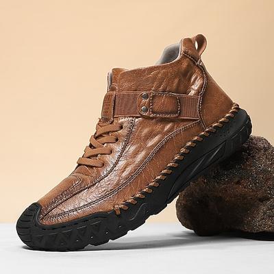 Braune Outdoor-Wanderstiefel aus echtem Kunstleder für Herren mit rutschfester Sohle – Freizeitschuhe für Abenteuerreisen