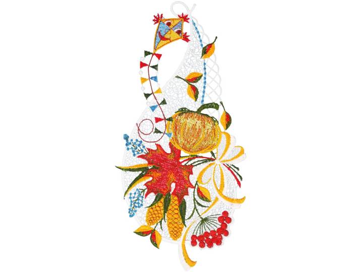 Fensterbild Fensterbild Kürbis mit Drachen farbig , bunt, B:16cm H:34cm, Polyester, W. REUTER & SOHN - PLAUENER SPITZE, Fensterbilder, Fensterbild