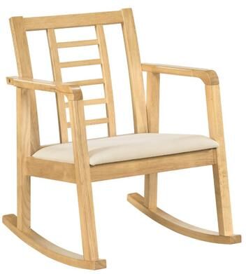 Costway Wooden Rocking Chair with Upholstered Seat and Ladder Back for Living Room-Natural