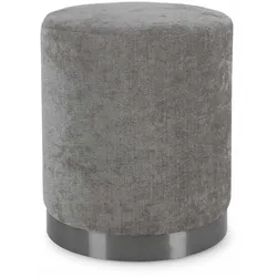 Hocker Ernestine aus Stoff, modern gepolstert, rundes Design, grau, weiche Textur, Bizzotto