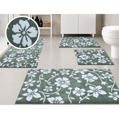 Badematte OTTO HOME "Daffney, Badvorleger, Badezimmer Teppich, Duschvorleger", grün, H:18mm, Polyester, Badematten, Badematte, Badteppich, Floral, Blumen Design