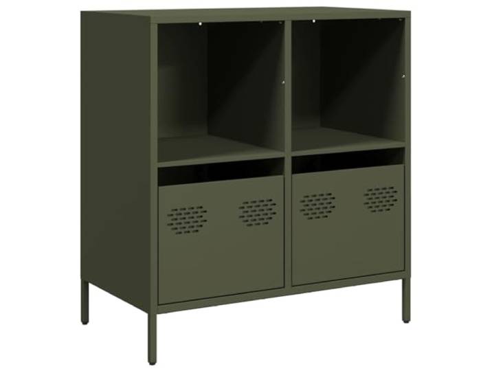 KGFHERENB Sideboard Olivgrün 68x39x73,5cm Metall Kommode Flurschrank Moderner Metall Schrank in Olivgrün mit 2 Schubladen und Ablagen für Wohnzimmer, Schlafzimmer oder Flur.