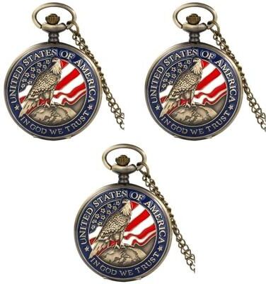 Uplift Picks Classic Eagle Vintage Pocket Watch Quartz Arabic Numeral Timepiece 3 Pcs