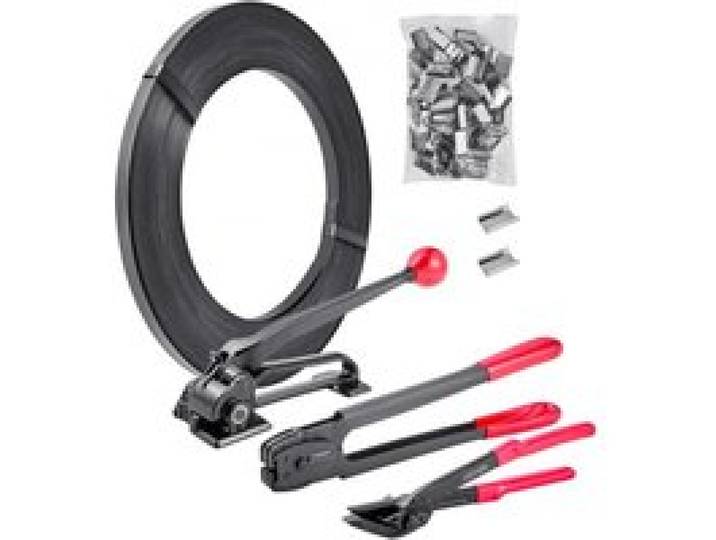 VEVOR Kit Cerclage Feuillard Acier 183 m Kit Cerclage Palette avec Outil et Tendeur pour Emballage en Entrepôts, Déménagement, Stockage de Garage, Transport de Marchandises, 300 Scellés Métalliques