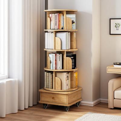 ZWYO HOSIMU "55.9""H 5-Tier Rotating Bookshelf, 360° Display Round Spinning Bookshelf with Wheels, Space-Saving Small Space Storage Tower"