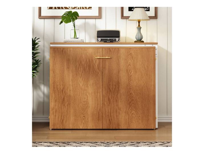 Odikalo Schrankbett Klappbett mit Schreibtisch und Matratze (Klappbett mit drehbarem Schreibtisch und Matratze, platzsparendes Schrankbett mit Rollen, ideal für kleine Räume, Gästezimmer und Homeoffice)