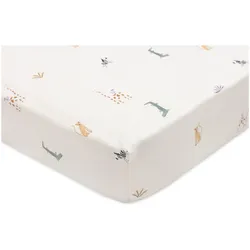 Jollein, Fixleintuch Babybett, Fix-Leintuch Jungle Jambo 140 x 70 cm, Weiss (140 x 70 cm)