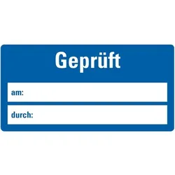 Infoplakette Geprüft am: durch:, Hochleistungsfolie m. Laminat, 50x25mm, 10/Bogen