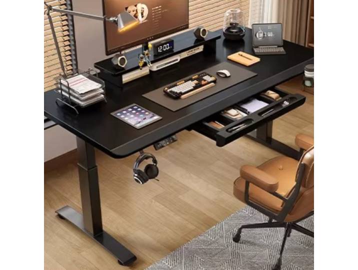 Table élévatrice électrique en bois massif avec tiroirs, table d'ordinateur, bureau de jeu à domicile, table de travail, bureaux et postes de travail