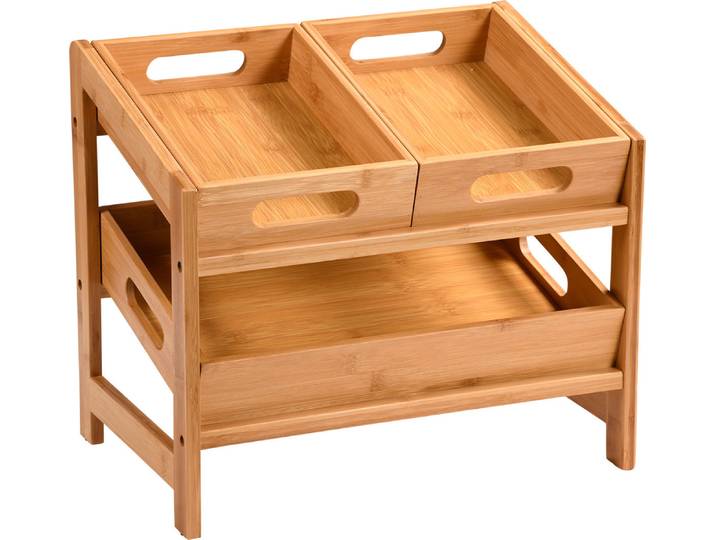 KESPER - Étagère de cuisine / Étagère de rangement en bambou\, modèle 5885113 – avec 1 grand et 2 petits bacs\, dimensions : 26 x 34\,5 x 39\,5 cm
