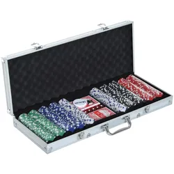Pokerkoffer Pokerset 500 Pokerchips 5 Farben 2 x Kartenspiel 5 x Würfel