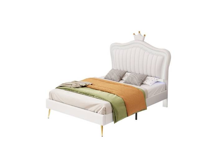 Merax Kinderbett, Polsterbett 90x200cm mit Kroneform Kopfteil und LED