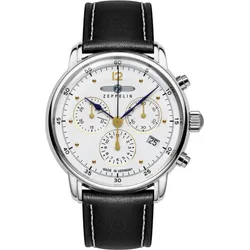 Zeppelin Herren Herrenuhr 95861 - Weißes Ziffernblatt mit goldfarbenen Zahlen/Perlen,schwarz - 38mm
