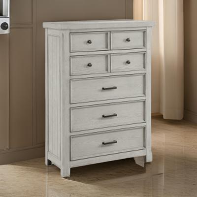 Benjara Myna 57 Inch Tall Dresser Chest with 7 Drawers, Rustic White Oak Veneer
