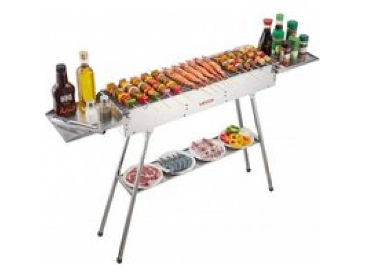 VEVOR Faltbarer Holzkohlegrill 0,16 m², Tragbarer Holzkohlegrill mit Anhebbarer Holzkohleschale & Seitentischen, Campinggrill aus Gebürstetem Edelstahl für Outdoor-Camping, Gartenpartys, Picknickgrill