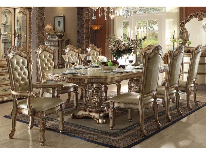 JVmoebel Esszimmer-Set Barock Tisch und Stühle aus Holz mit goldener Farbgestaltung, (Esszimmer-Set, Küchen-Set), Made in Europa