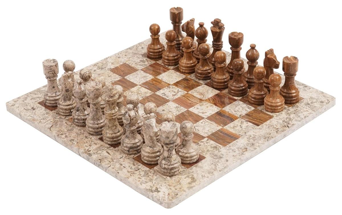 Schachspiel Schach Schachbrett - Marmor - 38 cm - Schwarz und Weiß
