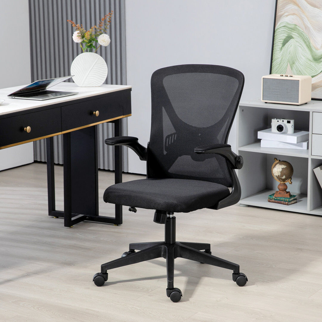 Inbox Zero Adolar Ergonomic Mesh Office Chair with 90° Flip-up Armrests, Black Dark Blue 108cm H X 62cm W X 62.5cm D