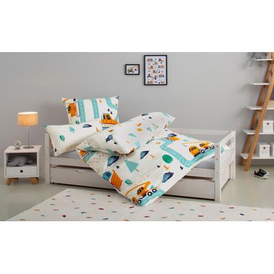 Kinderbettwäsche OTTO HOME "CUDDLEE", blau (baustelle), B/L: 135cm x 200cm, 1 Stk., 1 Stk., Biber, B/L: 80cm x 80cm, 2 Stk., Biber, Obermaterial: 100% Baumwolle, Bettwäsche, in vielen Designs: Dino,Einhorn,Weltraum,Baustelle,Herz,Trecker,Safari