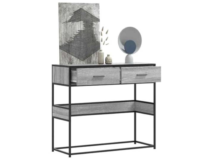 KLGBNCVE Konsolentisch Grau Sonoma 90x35x80 cm Holzwerkstoff Metallgestell Schubladen und Ablagen, Metallgestell, pflegeleichte Oberfläche, industrieller Stil, für Flur und Wohnzimmer