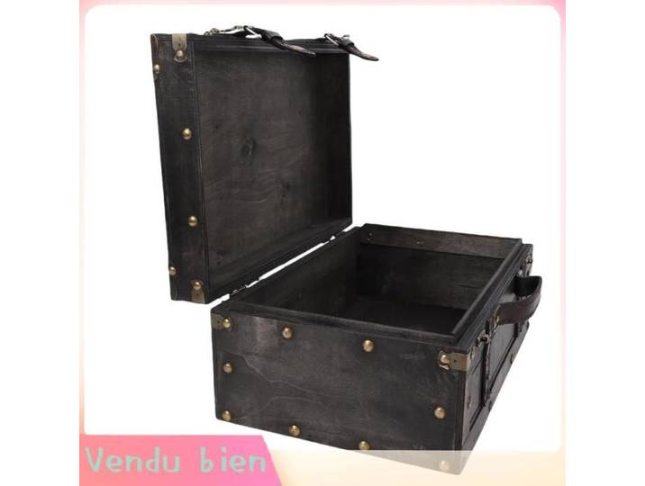 Garosa valise vintage Coffre de rangement Vintage avec poignée en cuir PU valise en bois pour la meuble bac Rétro Gris Grand
