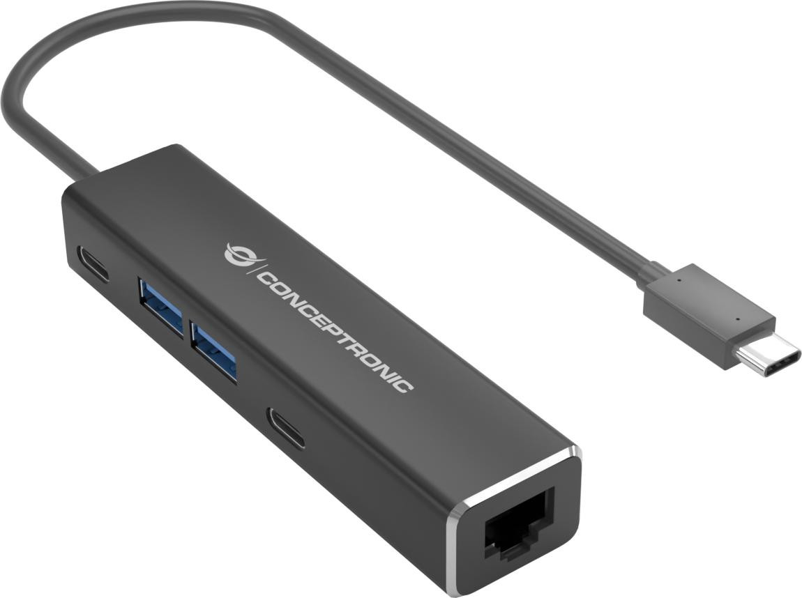 Conceptronic ABBY14B Adapter USB-C naar 2.5GbE met 2x USB-C en USB-A, zwart, 0.15m