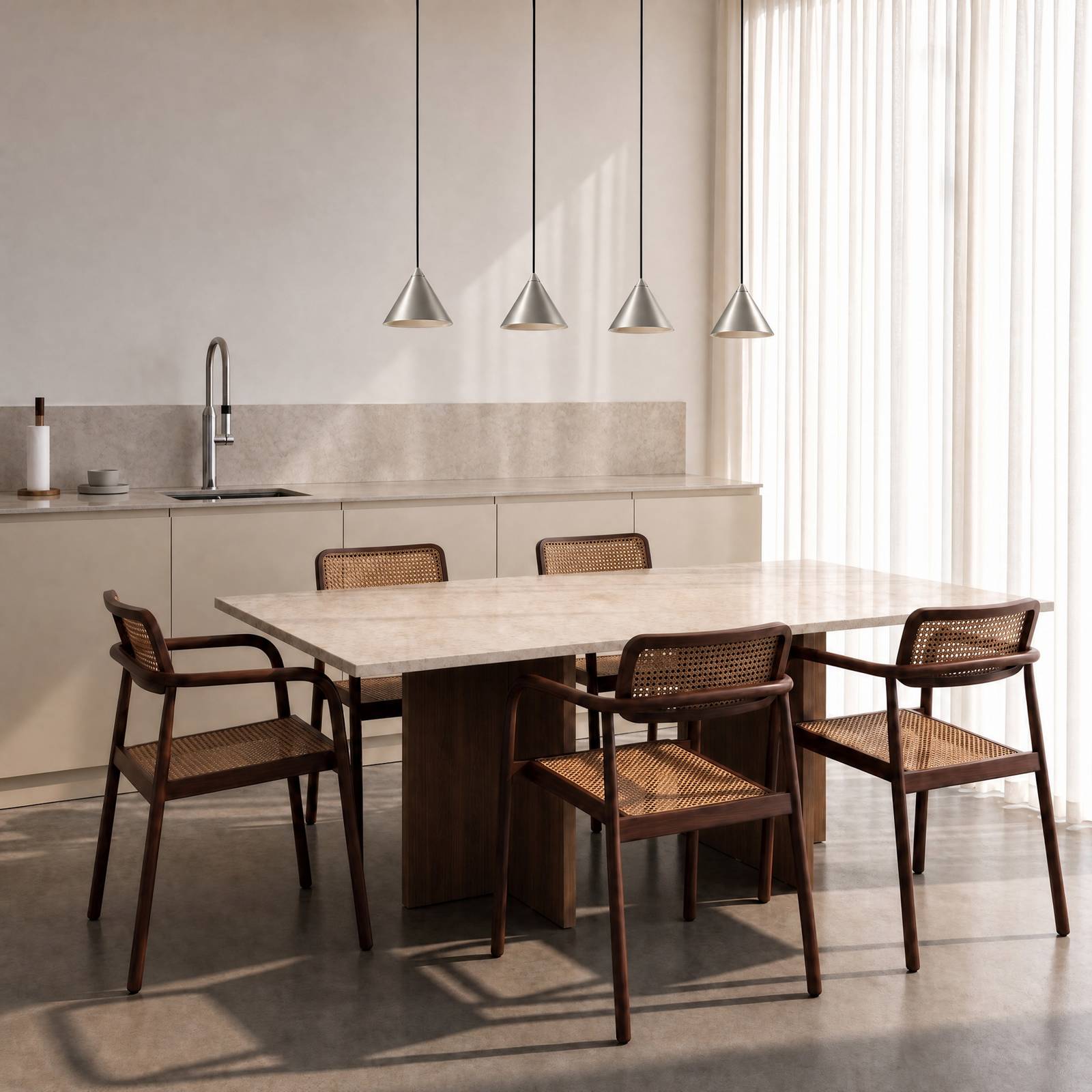 Hängelampe Rhodes Lucande, dimmbar, alu / grau / zink, für Wohn- / Esszimmer, Metall, Modern, Pendelleuchte
